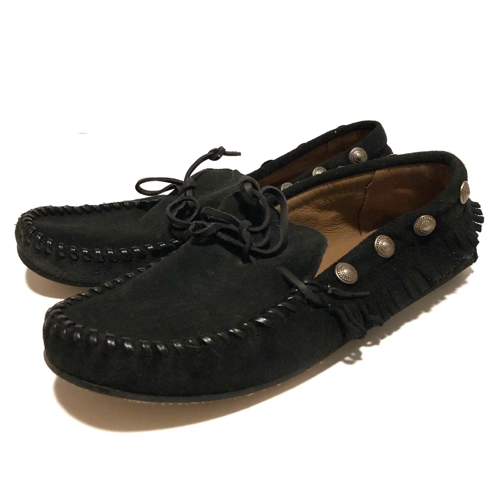 Zara Suede Studded Fringe Moccasins